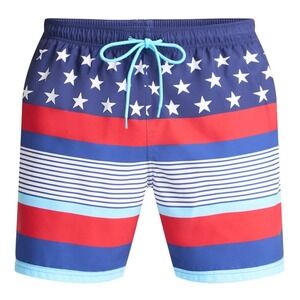 Americana Swim Trunks 3XL (48-50) Blue Red Patriotic Flag Stars Stripes XXXL NWT